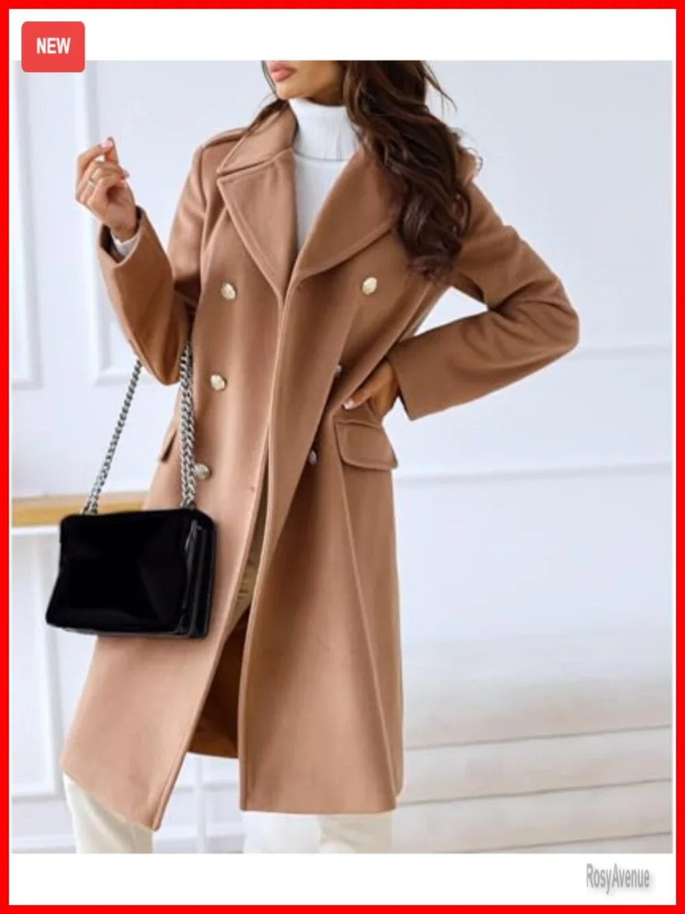 Womens Double Breasted Pea Coat Long Winter Wool Trench Jacket Overcoat